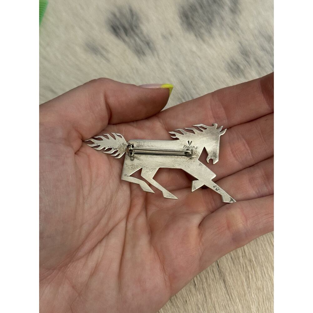 Native American Sterling Silver Inlay Horse Pin Turquoise Coral Robert Vandover - Picture 6 of 15